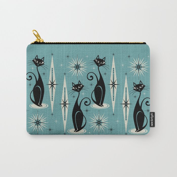 Mid Century Meow Retro Atomic Cats on Blue Carry-All Pouch