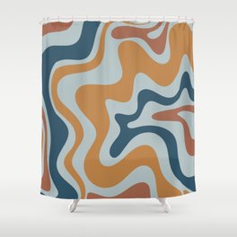 Retro Liquid Swirl Abstract Pattern Light Blue Ochre Rust  Shower Curtain