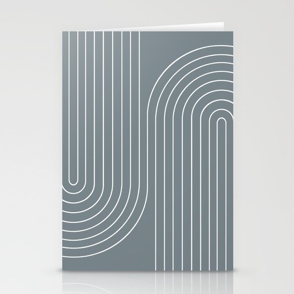 Minimal Line Curvature XCI Neutral Grey Blue Mid Century Modern Arch Abstract Stationery Cards