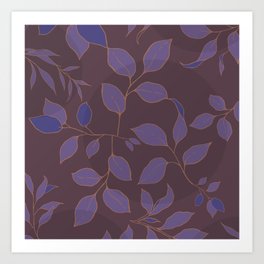 Dancing Violet Leaves - Leavy Pattern On Mauve Backdrop Art Print