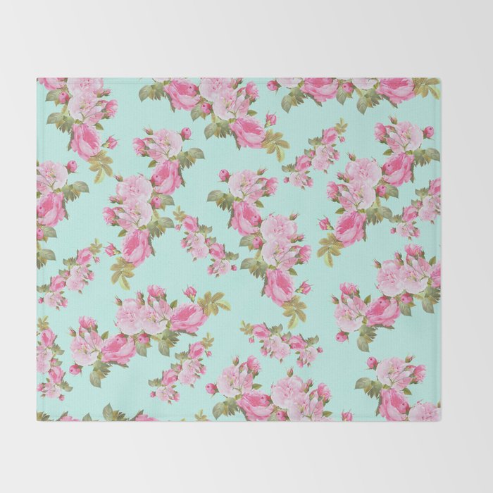 Pink Mint Green Floral Throw Blanket By Lilkiddies Society6