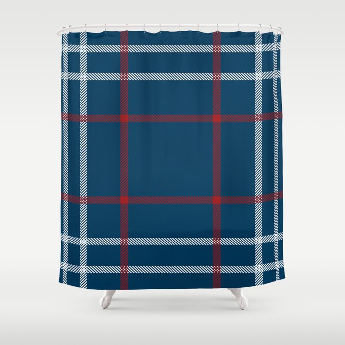 Red White Blue Plaid Tartan Pattern Shower Curtain By