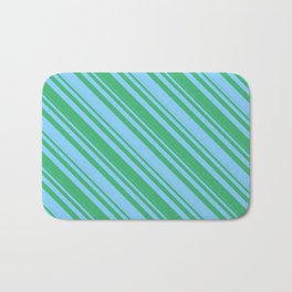 [ Thumbnail: Light Sky Blue & Sea Green Colored Striped/Lined Pattern Bath Mat ]