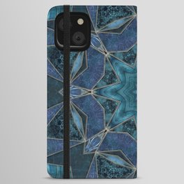 Elegant Blue Turquoise Marble Gemstone Mandala Design iPhone Wallet Case