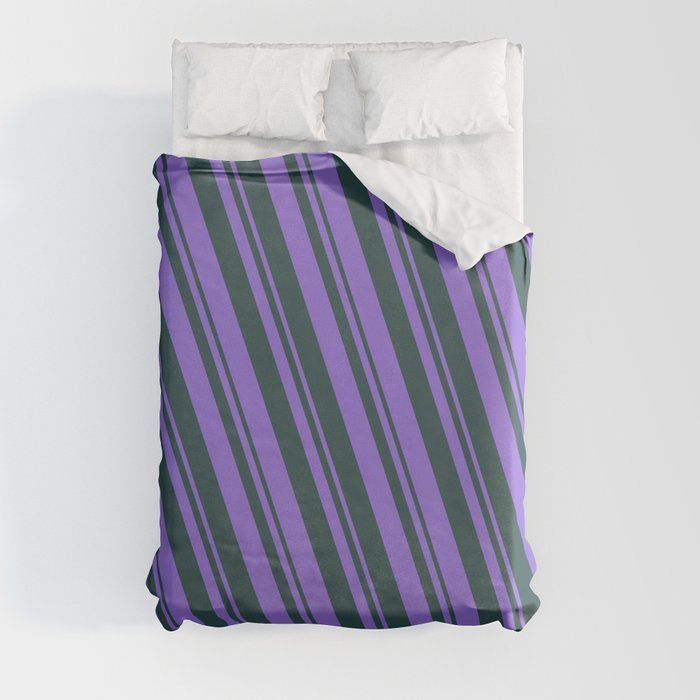 Purple and Dark Slate Gray Colored Lined/Striped Pattern Duvet Cover