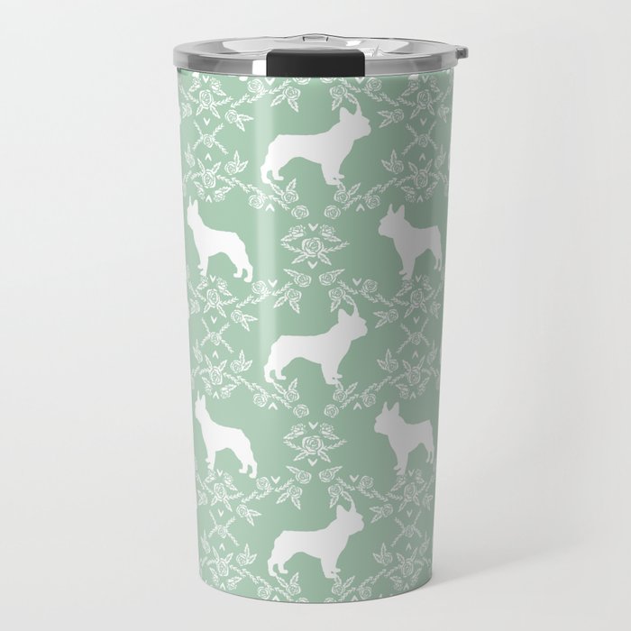 French Bulldog floral minimal mint and white pet silhouette frenchie pattern Travel Mug