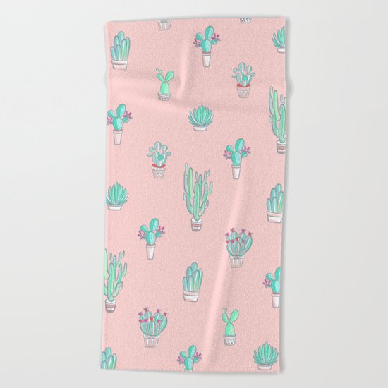 Little succulent pattern on pastel pink Beach Towel