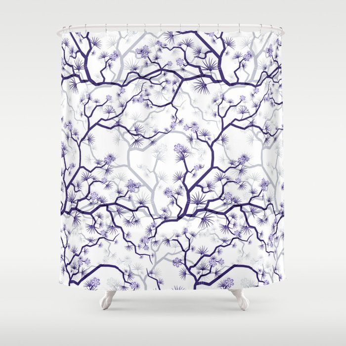 Abstract Navy Blue Gray Lavender Floral Illustration Shower
