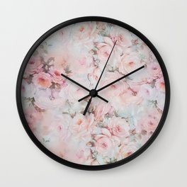 Vintage romantic blush pink teal bohemian roses floral Wall Clock