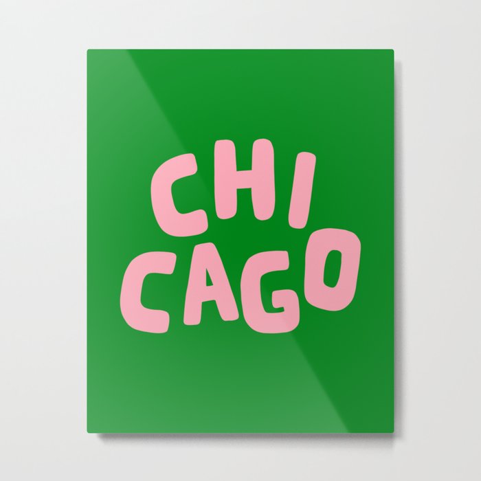 Chicago Green & Pink Metal Print