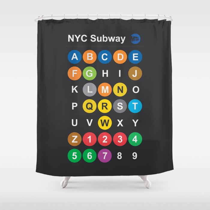 New York City Subway Alphabet Map Nyc Lettering Illustration Dark Version Usa Typography Duschvorhang