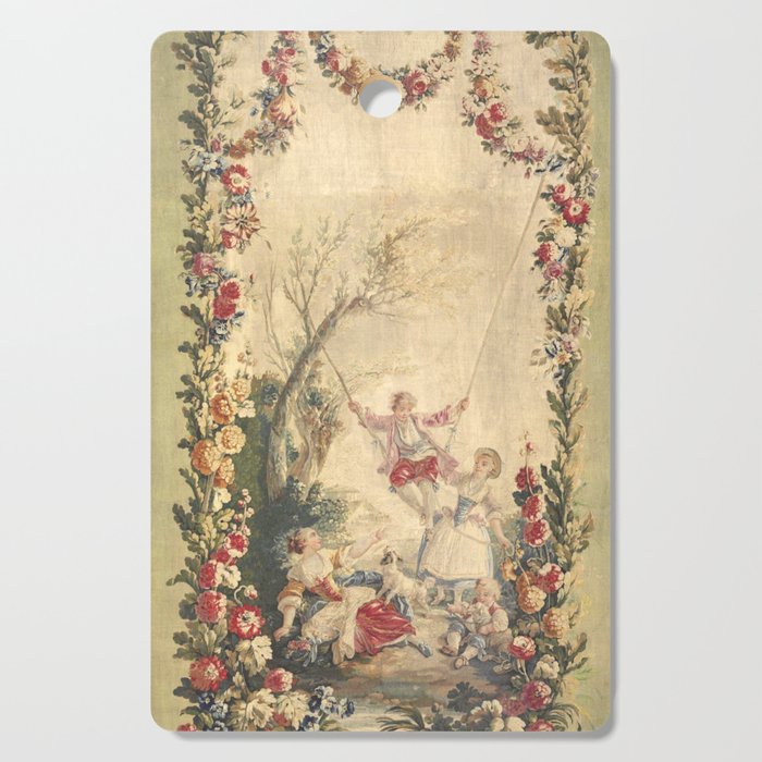 Antique 18th Century 'Boy on a Swing' Pastoral French Tapestry Cutting Board
