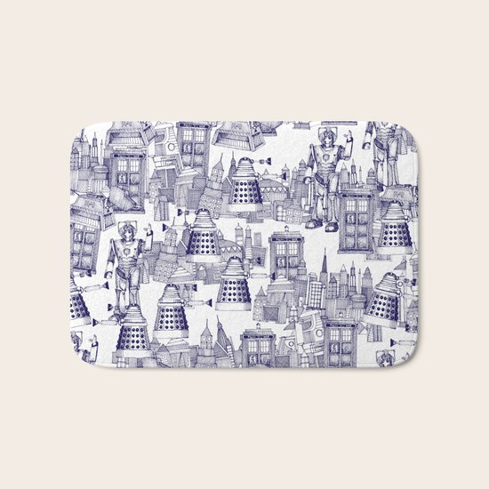 Doctor Who Toile de Jouy | 'Walking Doodle' | Blue Bath Mat