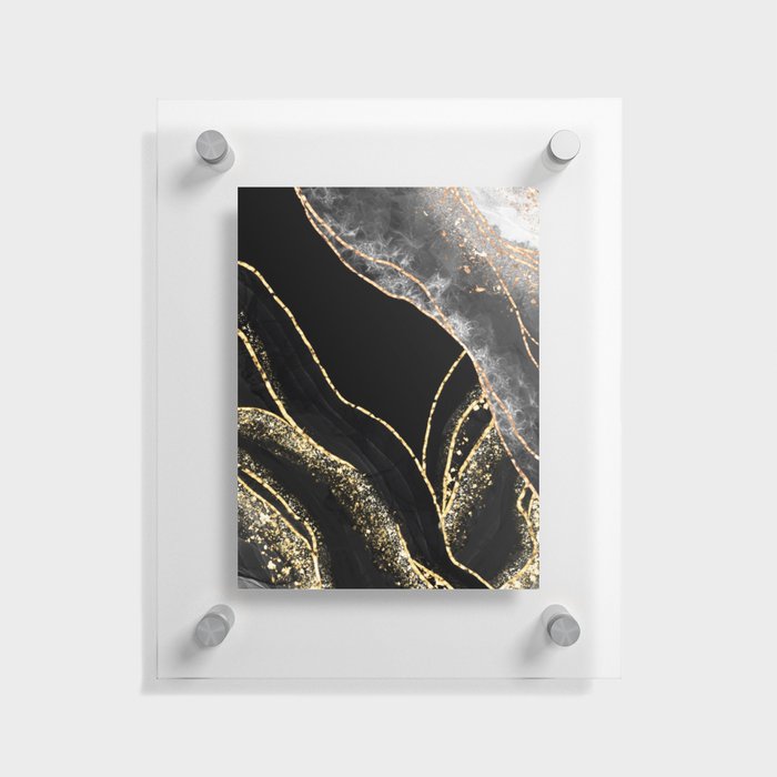 Black Night Glamour Marble Landscape Floating Acrylic Print