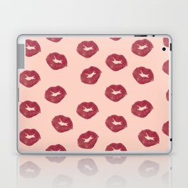 Cute Kisses Red Lips On Pink Background Pattern Laptop Skin