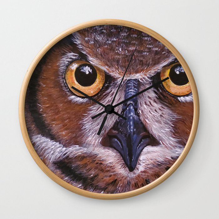 Great Horned Owl Face Bird Animal Print Wall Clock