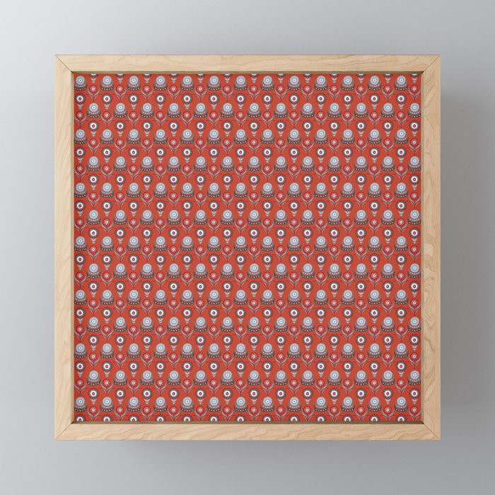 Nordic Christmas Flowers - Red Framed Mini Art Print