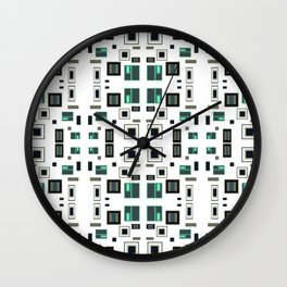 Undomesticated Greens on White Circuit Board (Retro, Pattern, Geometrical) Wall Clock