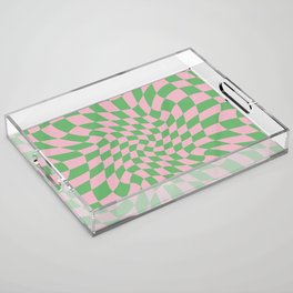 Green & Pink Warped Checkerboard Acrylic Tray