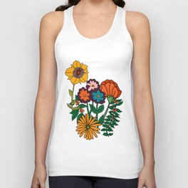 In the Weeds - Retro Floral White Unisex Tank Top