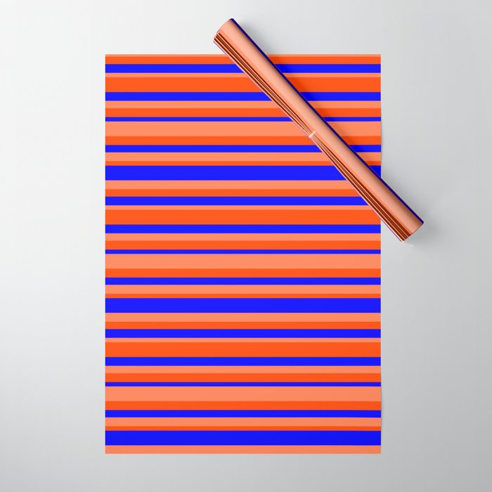 Blue, Coral & Red Colored Striped Pattern Wrapping Paper