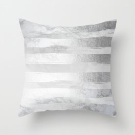 Silver Striped Trendy White Grey Marble III Throw Pillow