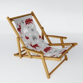 Plaid Forest Animals - Bears Deer Rabbits Woodland Sling Chair