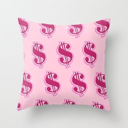 Pink Money Pattern Throw Pillow