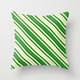[ Thumbnail: Light Yellow & Forest Green Colored Lined/Striped Pattern Throw Pillow ]