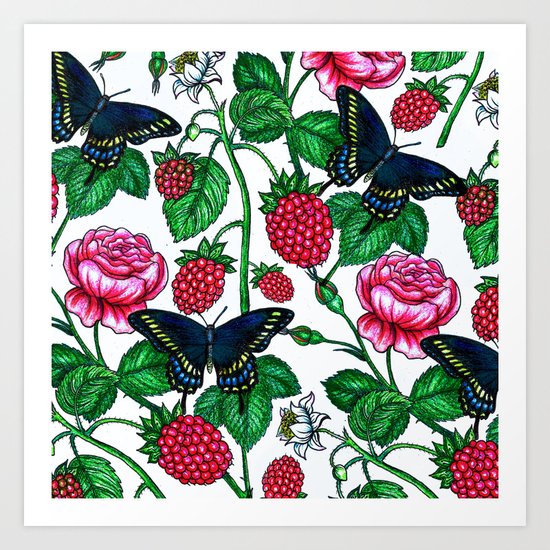 Raspberries pattern Art Print