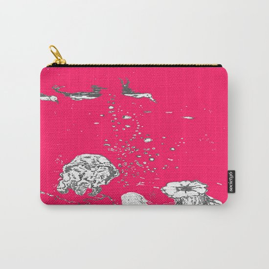 Two Tailed Duck and Jellyfish Bright Red Pink Carry-All Pouch