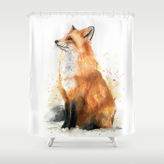 Fox Watercolor Red Fox Painting Shower Curtain