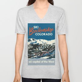 Blue Breckenridge Vintage Ski Poster V Neck T Shirt