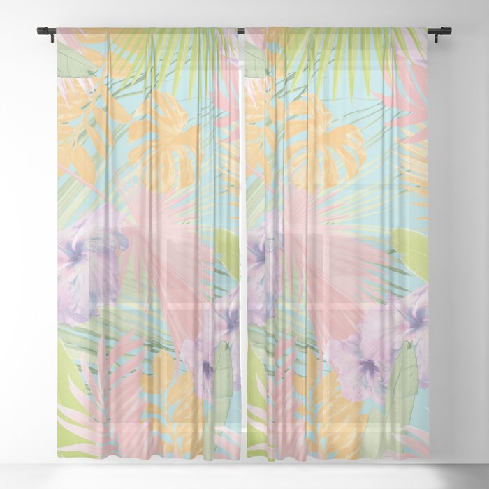 Pastel Summer Hibiscus Flower Jungle #1 #tropical #decor #art #society6 Sheer Curtain