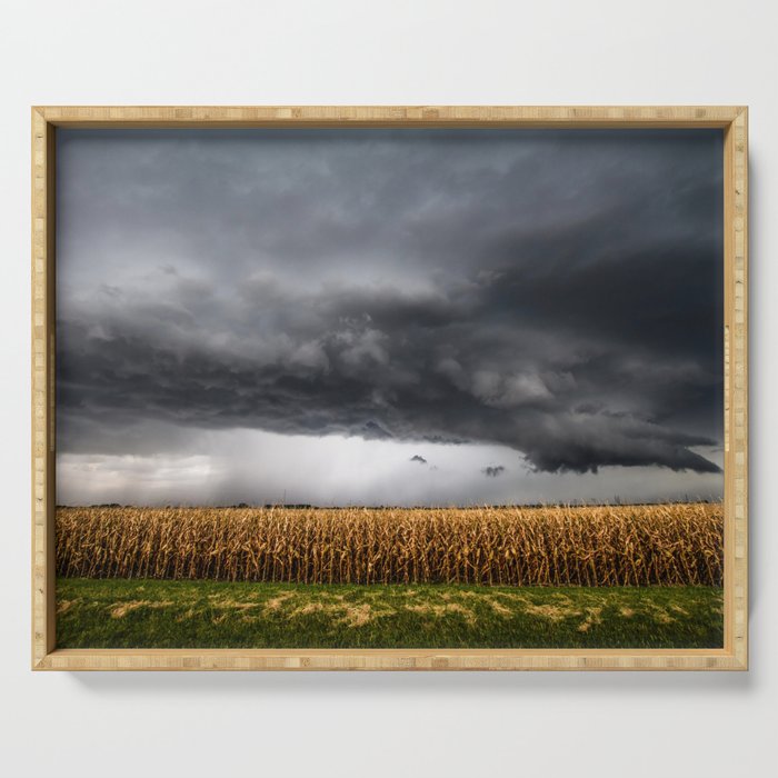 Corn Field - Storm Over Withered Crop in Southern Kansas Serving Tray