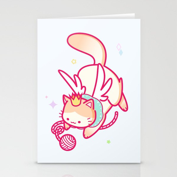 Cute Kawaii Magical Cat Playing with Yarn Stationery Cards