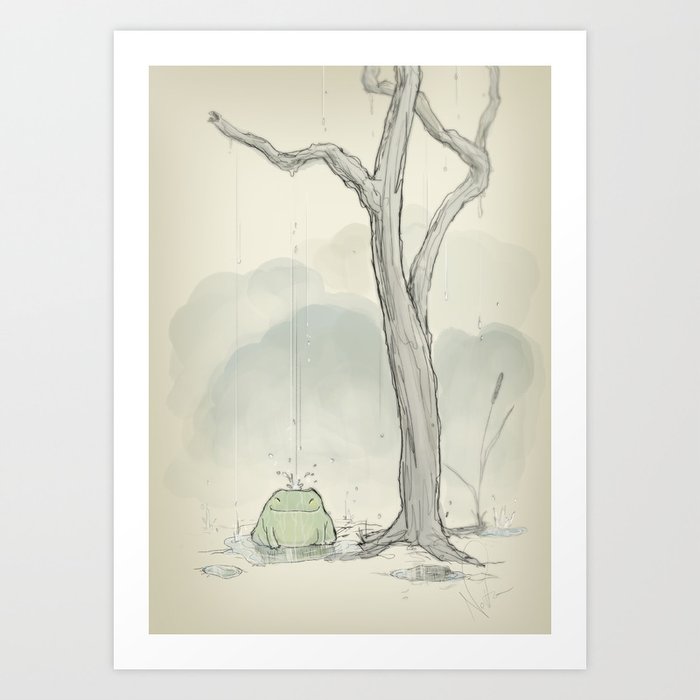 The frog under the rain Art Print