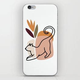 Stretching Cat One Line Art, Abstract Modern Boho Design iPhone Skin