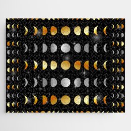 Celestial Moon phases and stars in silver and gold Jigsaw Puzzle