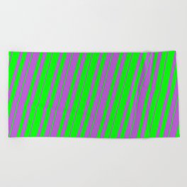 [ Thumbnail: Lime & Orchid Colored Lines Pattern Beach Towel ]