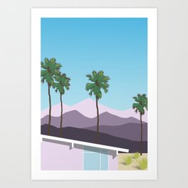 Desert House 01 Art Print | Tree, Mountains, House, Springs, Dessert, Real, Idea, Minimal, Modern, Retro 