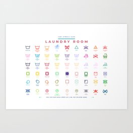 Laundry Room Symbols Guide Care Colorful Horizontal Art Print