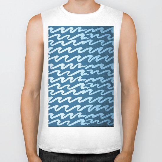 Abstract Waves - Blue Raspberry Shimmer on Saltwater Taffy Teal Biker Tank
