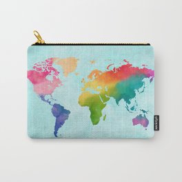 Watercolor World Map Bright Rainbow Adventure Awaits in Aqua Carry-All Pouch