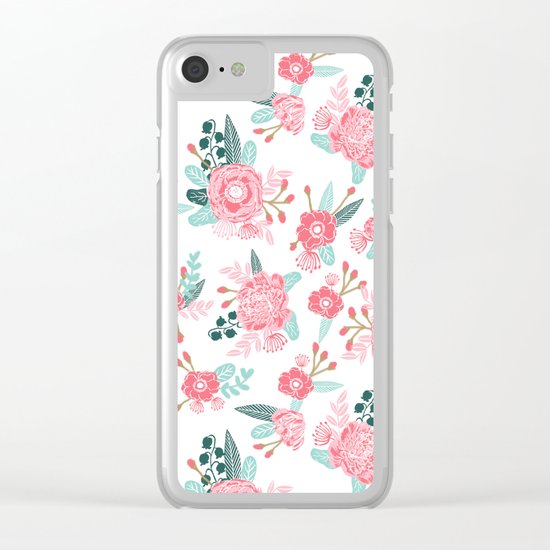 Peony florals basic girly trendy floral bouquet white fresh colors modern botanicals Clear iPhone Case