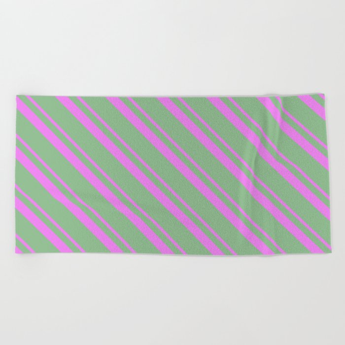 Violet & Dark Sea Green Colored Striped/Lined Pattern Beach Towel