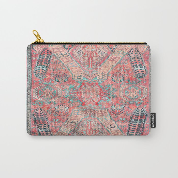 Blush Pink and Aqua Blue Antique Persian Rug Vintage Oriental Carpet Print Carry-All Pouch
