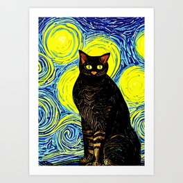 Starry Night Cat Van Gogh Cute Tabby Art Print