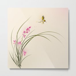 Oriental style painting - orchid flowers and butterfly 004 Metal Print