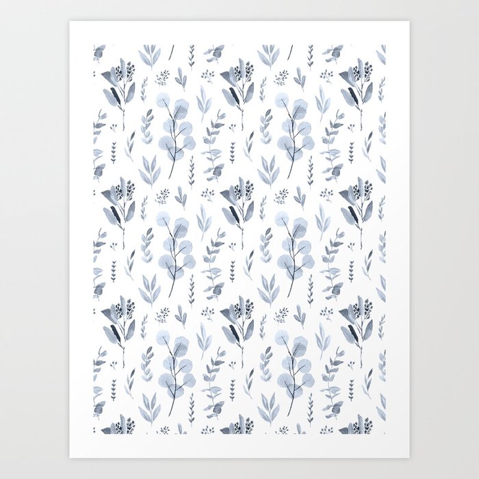 Eucalyptus Lineal Blue Pattern Art Print